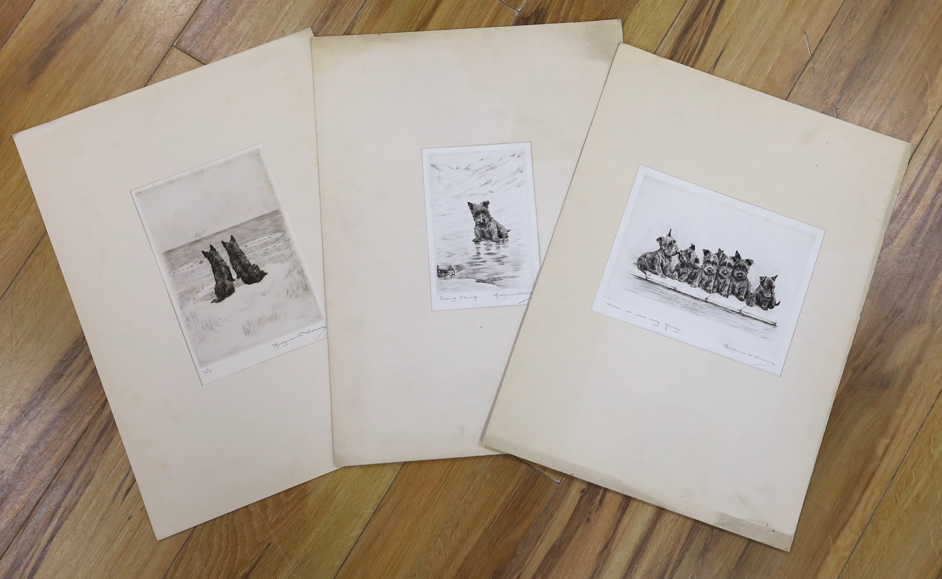 Marguerite Kirmse (1885-1954), three artist proof etchings, 'When we were very young', 'Seeing things' and 'We', signed in pencil, largest 17 x 22cm, unframed